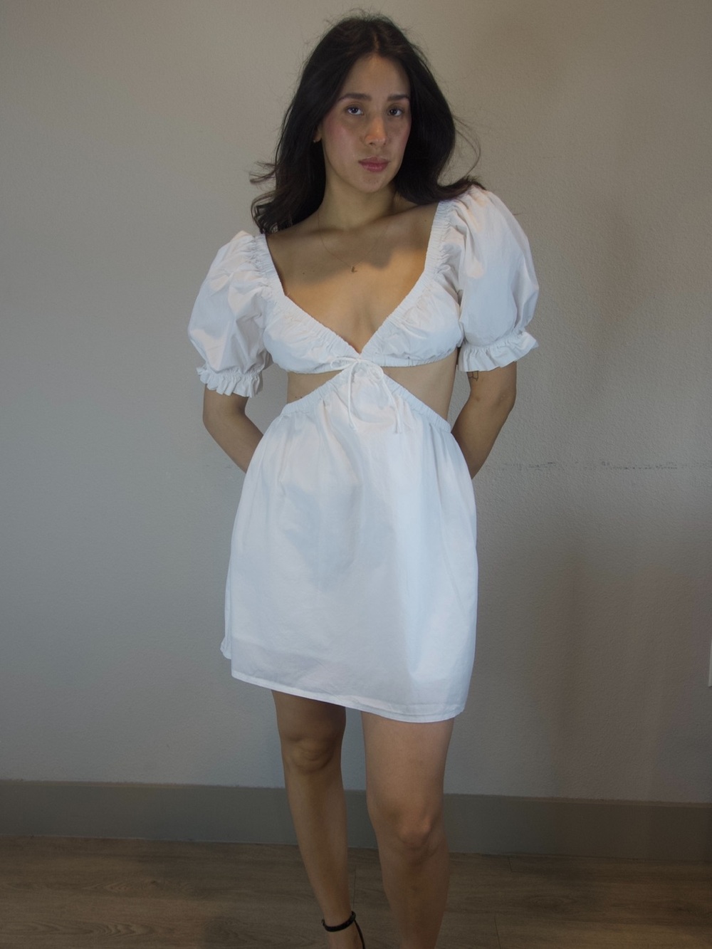 Princess Polly White Puff Sleeve Cutout Mini Dress Size US 10